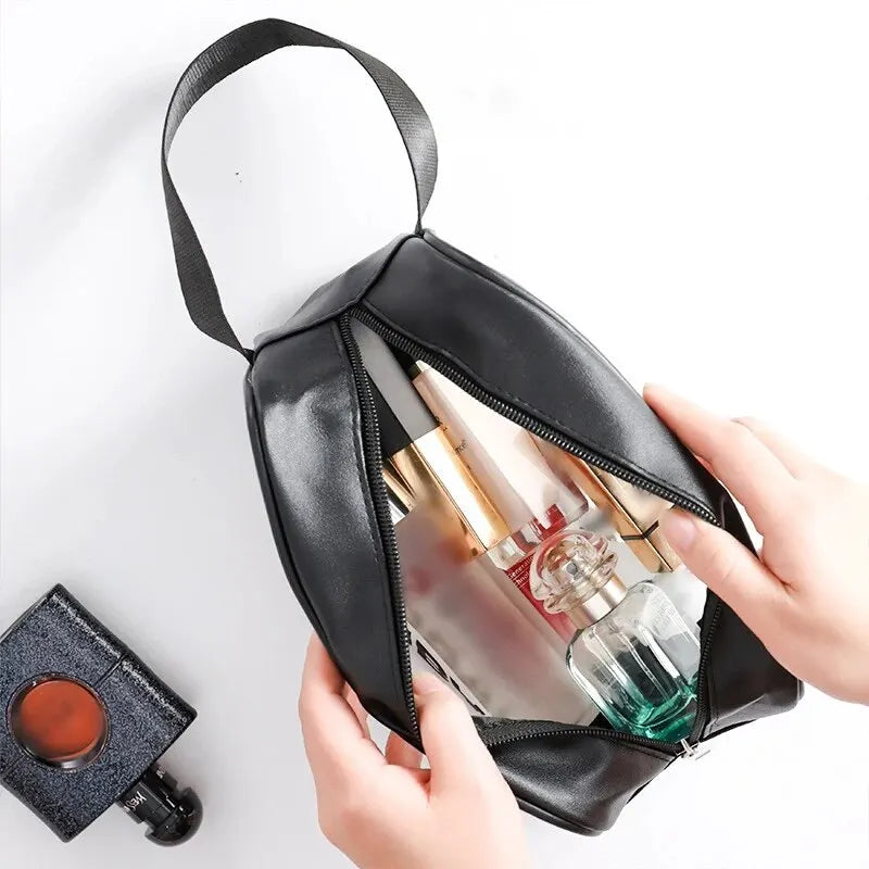 Bolsa transparente de três peças para maquiagem e produtos de higiene pessoal, bolsa de armazenamento portátil fosca semitransparente de pvc de grande capacidade