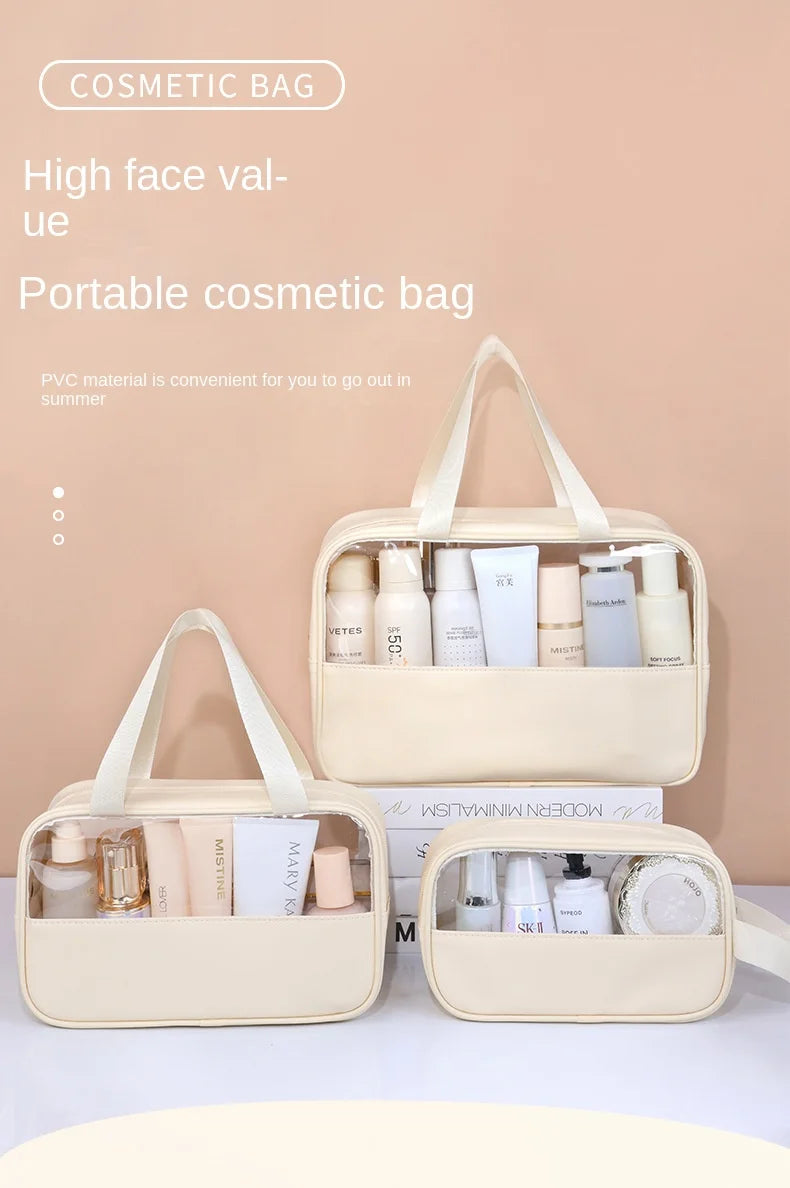 Bolsa cosmética de viagem portátil feminina, bolsa de maquiagem transparente de grande capacidade para banho, multifuncional, à prova d'água, estojo de armazenamento