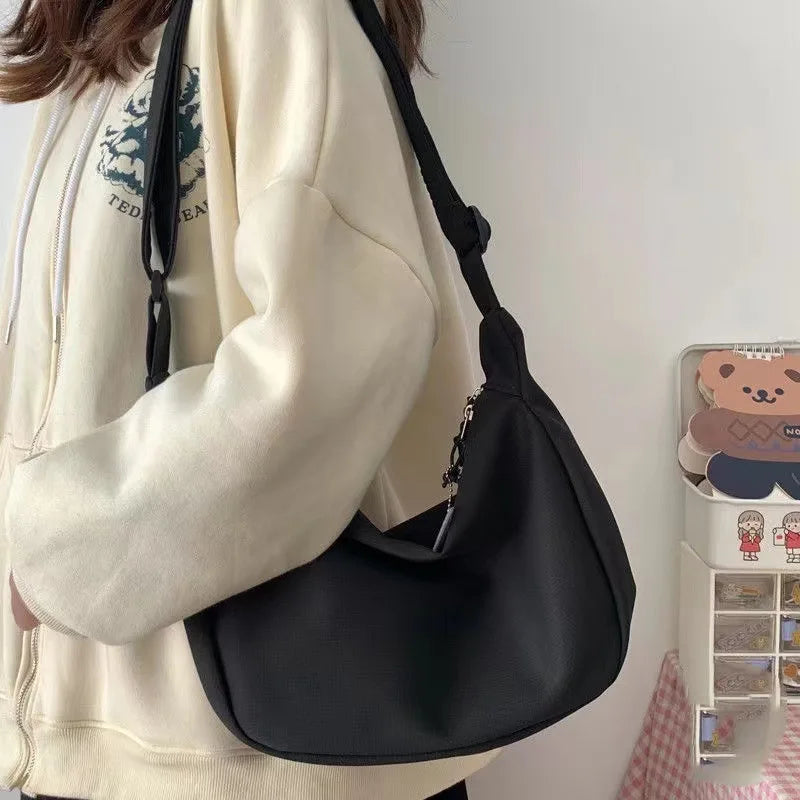 Bolsas crossbody multifuncionais para mulheres, bolsas de ombro monocromáticas para adolescentes, bolsas simples, bolsa de grande capacidade, harajuku, todos os jogos