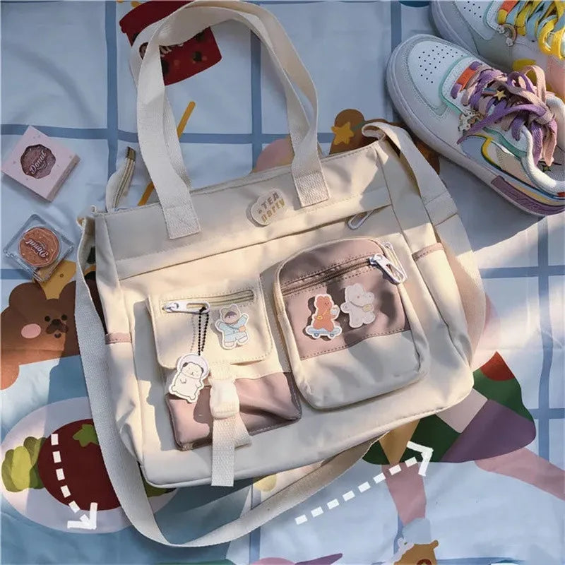 Bolsa de ombro feminina de lona à prova d'água, bolsa mensageiro de nylon para mulheres, bolsa crossbody oxford, sacola de livros para meninas