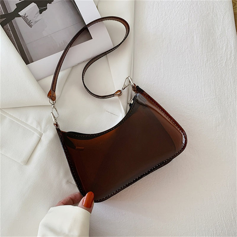 Bolsa de ombro de gelatina transparente para mulheres, bolsas pequenas com zíper nas axilas Y2K e bolsa da moda