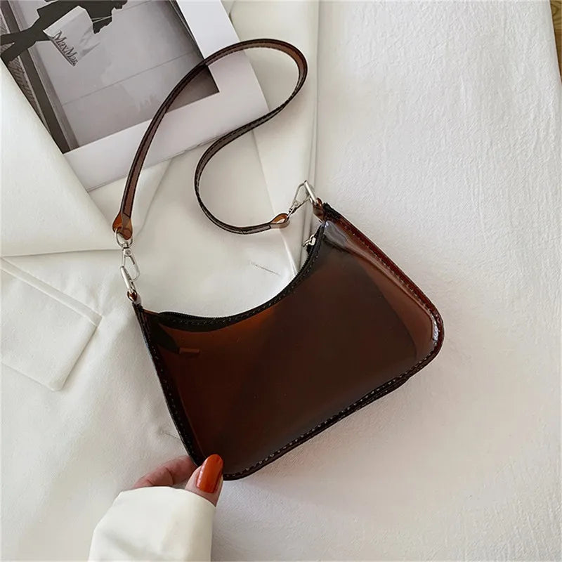 Bolsa de ombro de gelatina transparente para mulheres, bolsas pequenas com zíper nas axilas Y2K e bolsa da moda