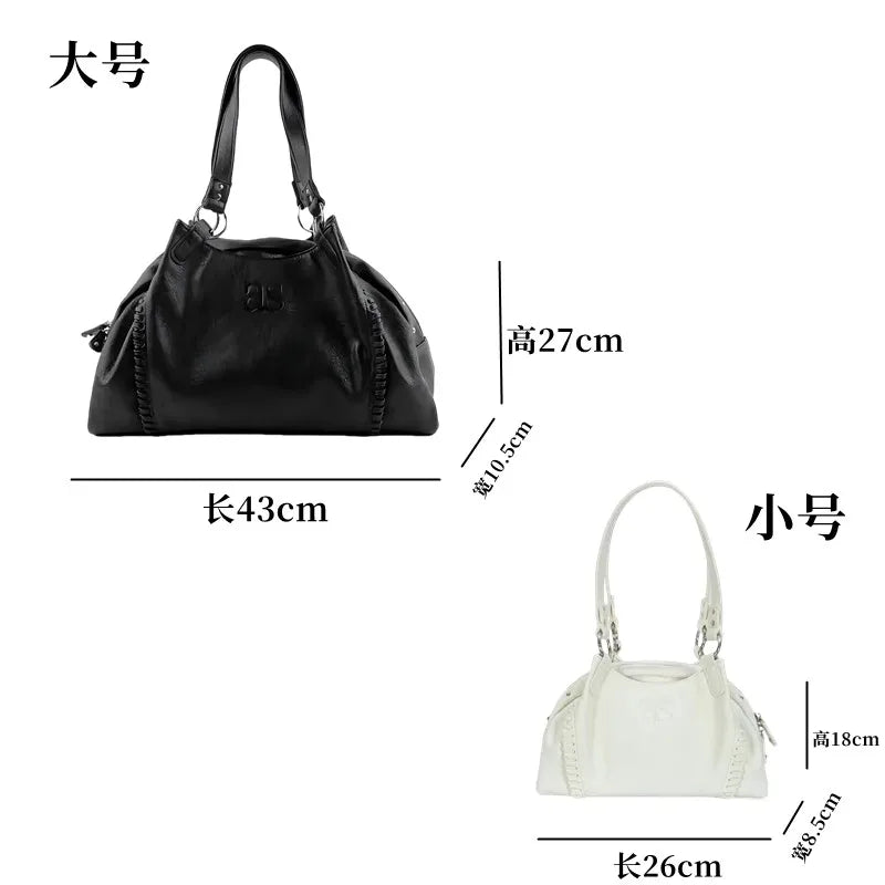 Nicho coreano ASON 24FW couro mini motocicleta bolsa de ombro único axila bolsa de grande capacidade