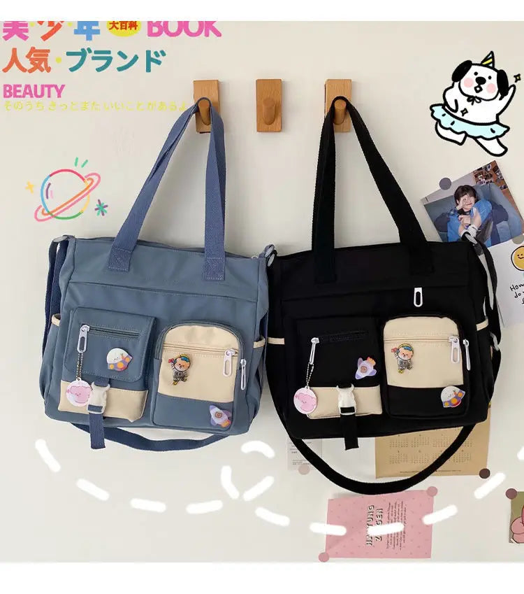 Bolsa de ombro feminina de lona à prova d'água, bolsa mensageiro de nylon para mulheres, bolsa crossbody oxford, sacola de livros para meninas