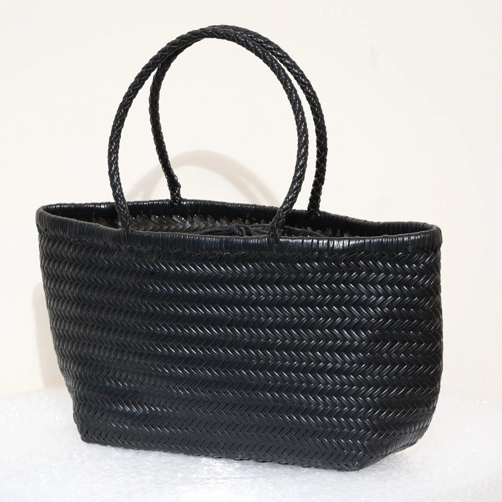 Bolsas femininas de couro genuíno bolsa de ombro tecelagem casual saco de compras vintage grande tote bolsa de mão cruz senhora