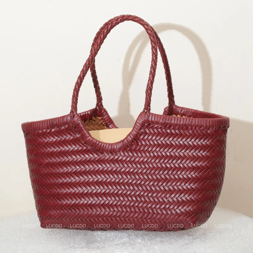 Bolsas femininas de couro genuíno bolsa de ombro tecelagem casual saco de compras vintage grande tote bolsa de mão cruz senhora