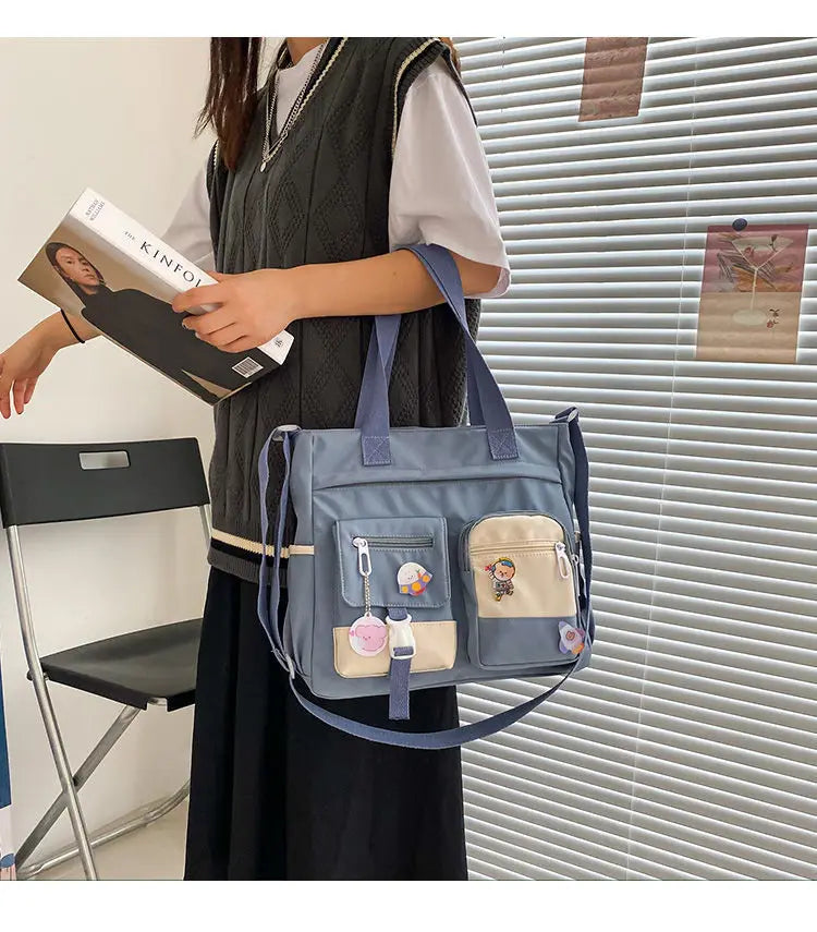Bolsa de ombro feminina de lona à prova d'água, bolsa mensageiro de nylon para mulheres, bolsa crossbody oxford, sacola de livros para meninas