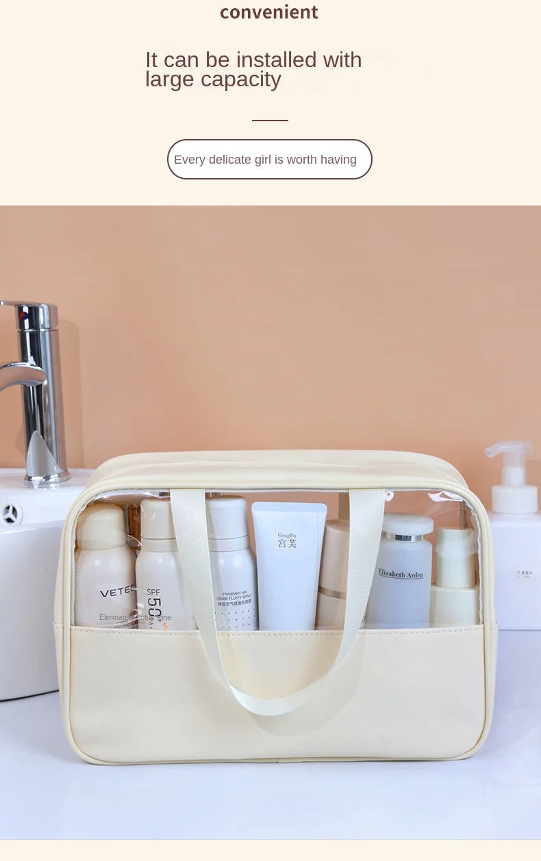 Bolsa cosmética de viagem portátil feminina, bolsa de maquiagem transparente de grande capacidade para banho, multifuncional, à prova d'água, estojo de armazenamento