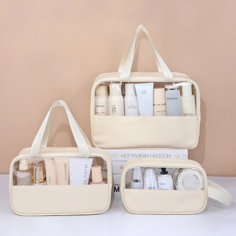 Bolsa cosmética de viagem portátil feminina, bolsa de maquiagem transparente de grande capacidade para banho, multifuncional, à prova d'água, estojo de armazenamento