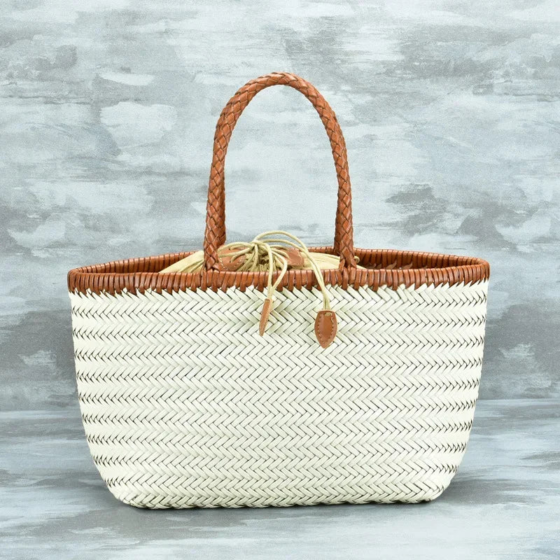 Bolsas femininas de couro genuíno bolsa de ombro tecelagem casual saco de compras vintage grande tote bolsa de mão cruz senhora