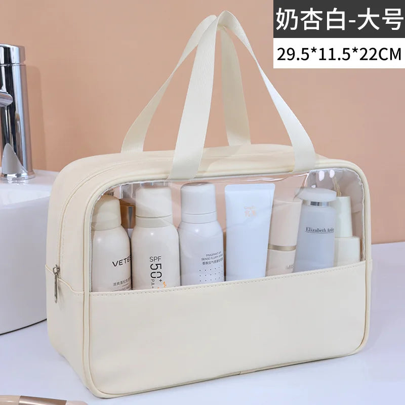 Bolsa cosmética de viagem portátil feminina, bolsa de maquiagem transparente de grande capacidade para banho, multifuncional, à prova d'água, estojo de armazenamento