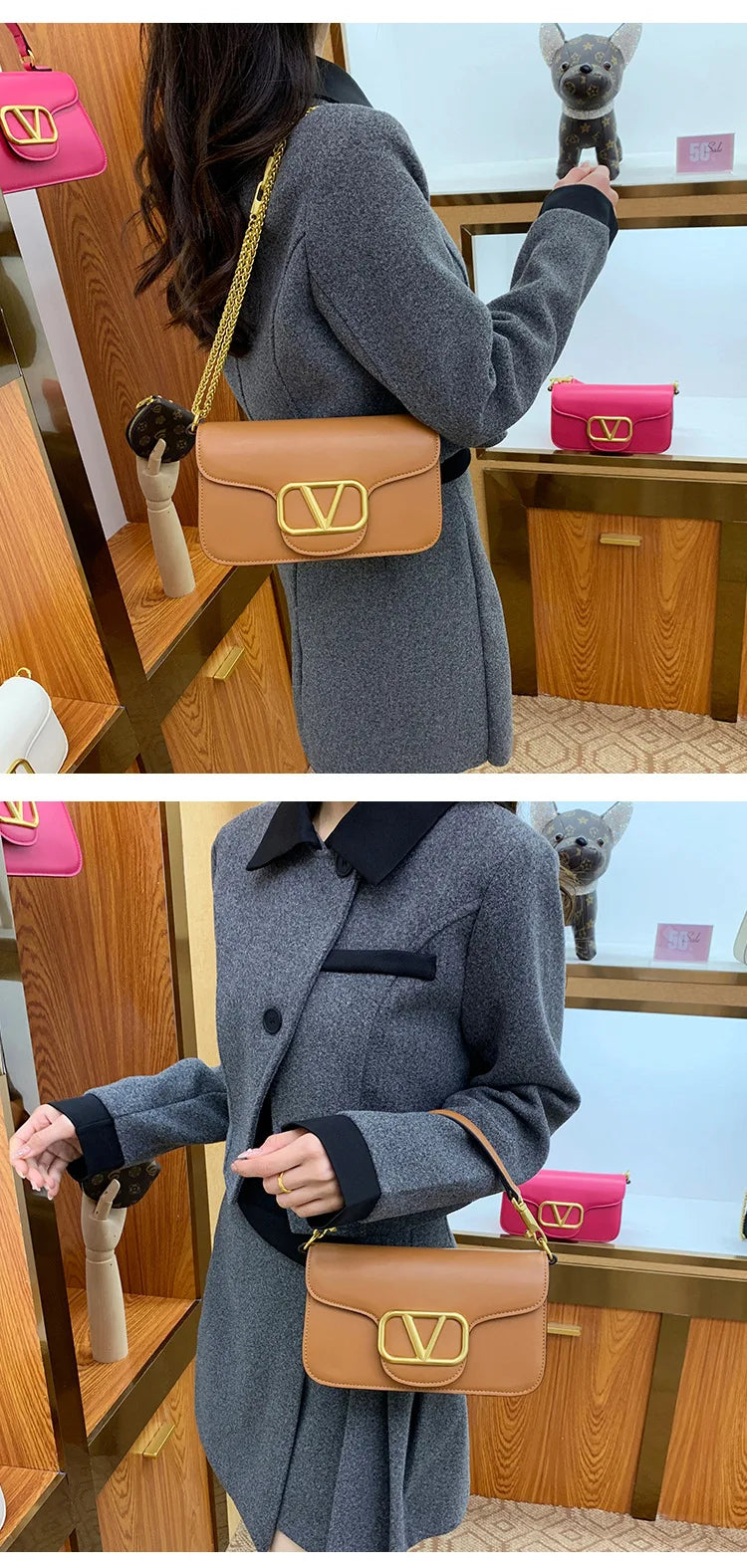 Bolsa feminina de couro de bezerro corrente de um ombro crossbody nova moda e versátil bolsa feminina de alta qualidade