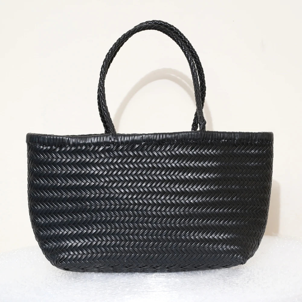 Bolsas femininas de couro genuíno bolsa de ombro tecelagem casual saco de compras vintage grande tote bolsa de mão cruz senhora
