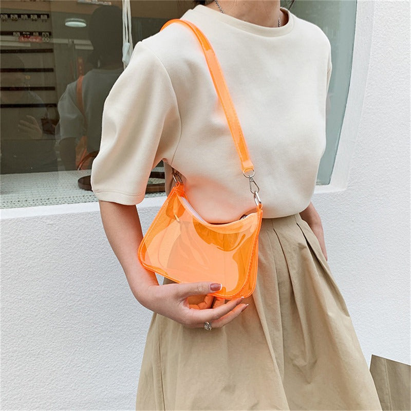 Bolsa de ombro de gelatina transparente para mulheres, bolsas pequenas com zíper nas axilas Y2K e bolsa da moda