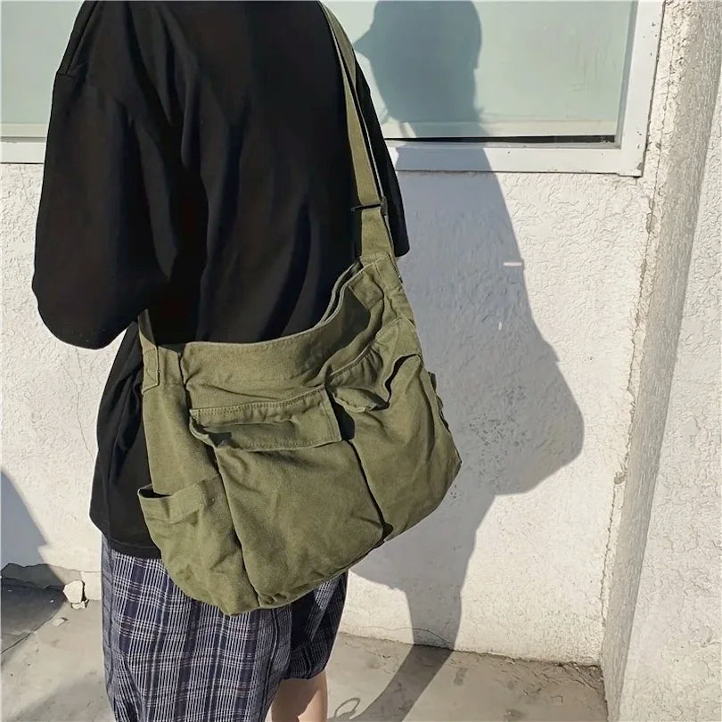 Workwear lona ombro grande capacidade retro messenger bag nova classe estudante messenger bag
