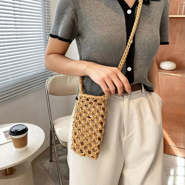 Moda feminina pequena crossbody saco de telefone cor sólida oco-para fora tecido crochê leve trançado bolsa de ombro crossbody sacos