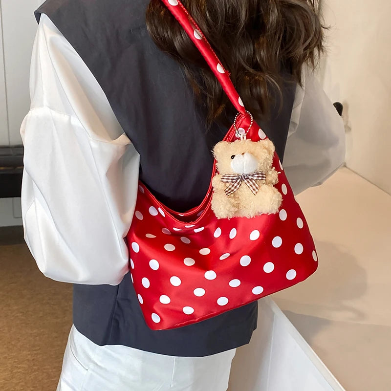Bolsa de ombro bolinhas com pingente, saco de balde, axila, moda, cor pura, 1pc