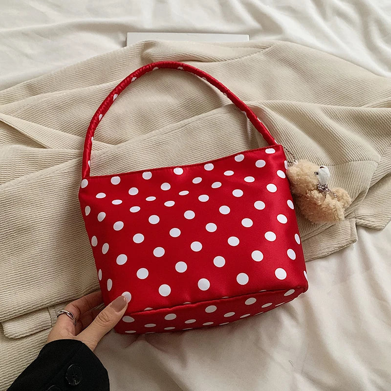 Bolsa de ombro bolinhas com pingente, saco de balde, axila, moda, cor pura, 1pc