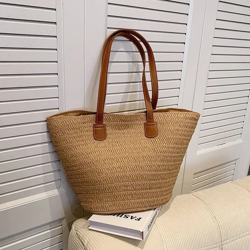 Bolsa de ombro feminina grande capacidade verão palha tecido cesta bolsa moda feminina designer luxo saco praia bali shopper tote