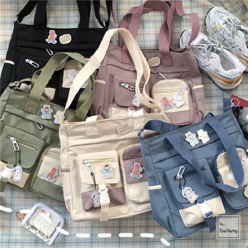 Bolsa de ombro feminina de lona à prova d'água, bolsa mensageiro de nylon para mulheres, bolsa crossbody oxford, sacola de livros para meninas