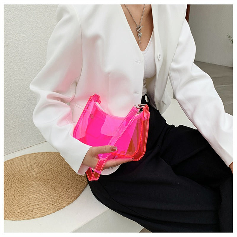 Bolsa de ombro de gelatina transparente para mulheres, bolsas pequenas com zíper nas axilas Y2K e bolsa da moda