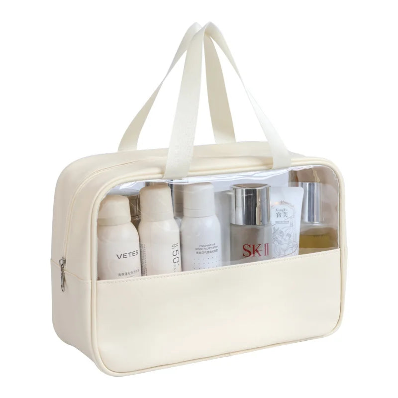 Bolsa cosmética de viagem portátil feminina, bolsa de maquiagem transparente de grande capacidade para banho, multifuncional, à prova d'água, estojo de armazenamento