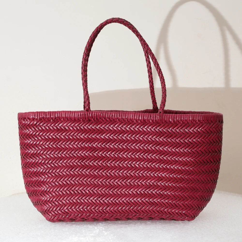Bolsas femininas de couro genuíno bolsa de ombro tecelagem casual saco de compras vintage grande tote bolsa de mão cruz senhora