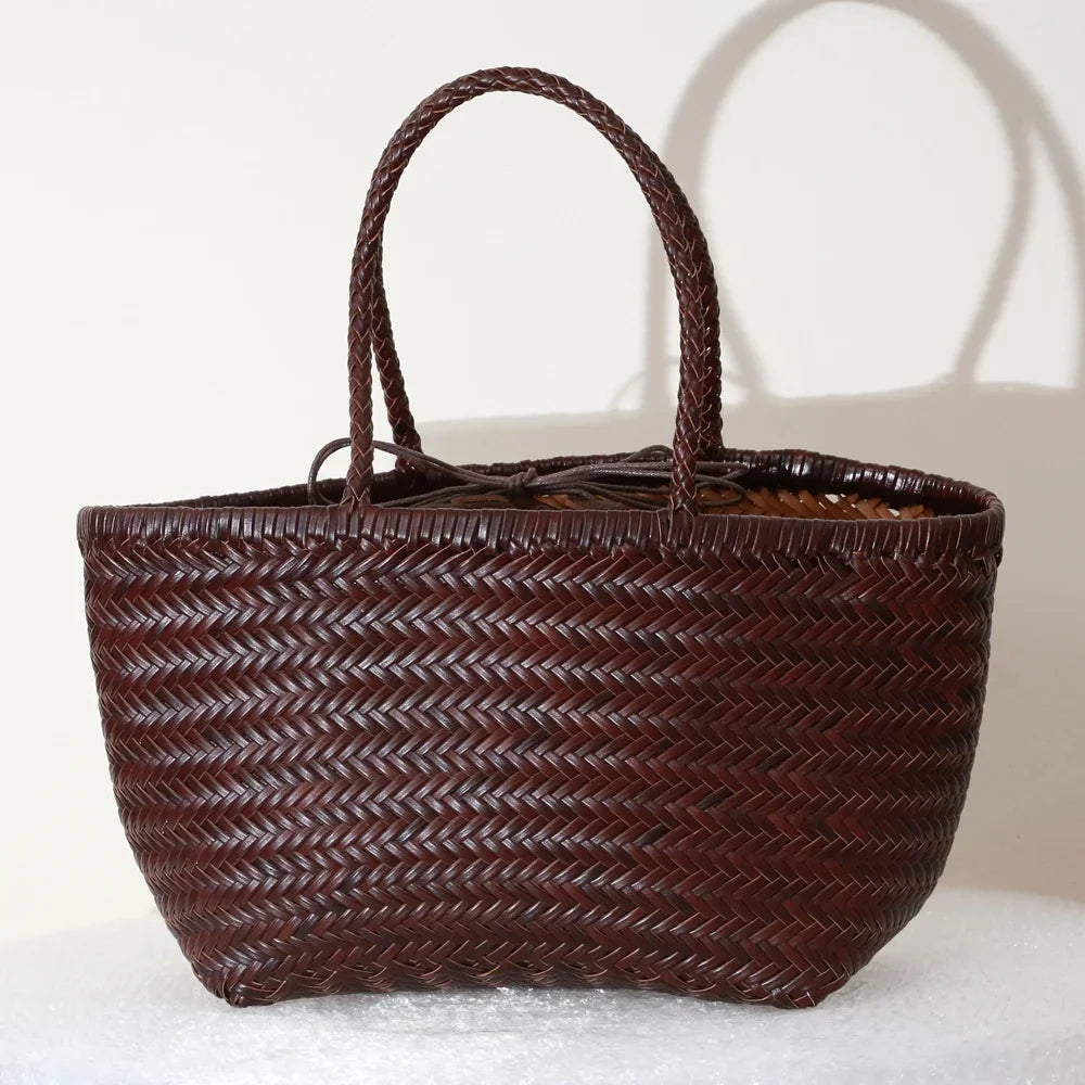 Bolsas femininas de couro genuíno bolsa de ombro tecelagem casual saco de compras vintage grande tote bolsa de mão cruz senhora