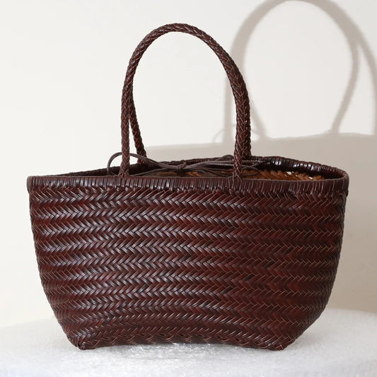 Bolsas femininas de couro genuíno bolsa de ombro tecelagem casual saco de compras vintage grande tote bolsa de mão cruz senhora