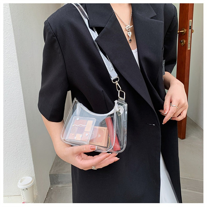 Bolsa de ombro de gelatina transparente para mulheres, bolsas pequenas com zíper nas axilas Y2K e bolsa da moda