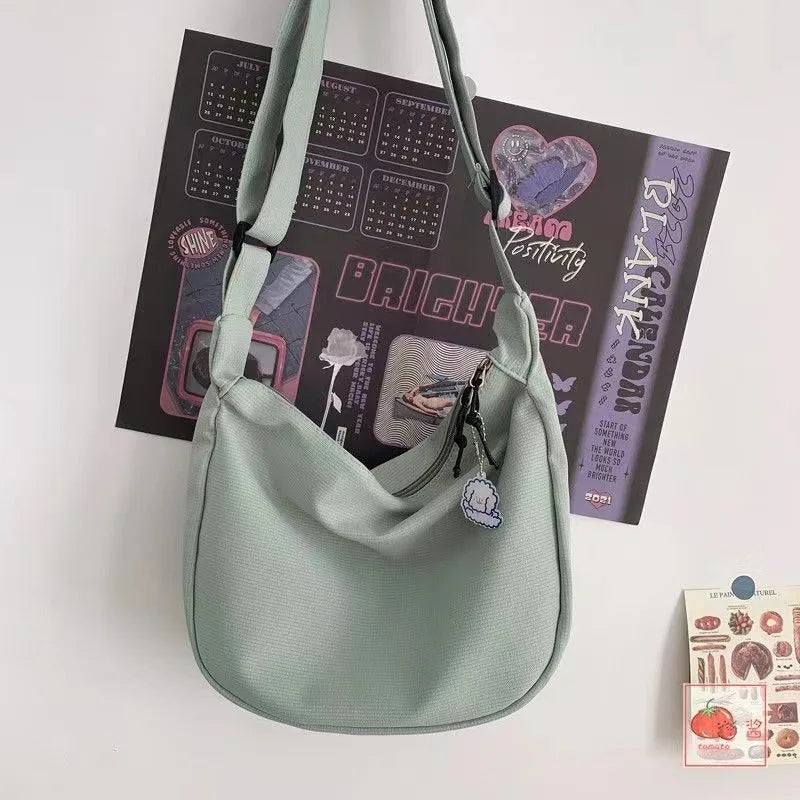 Bolsas crossbody multifuncionais para mulheres, bolsas de ombro monocromáticas para adolescentes, bolsas simples, bolsa de grande capacidade, harajuku, todos os jogos