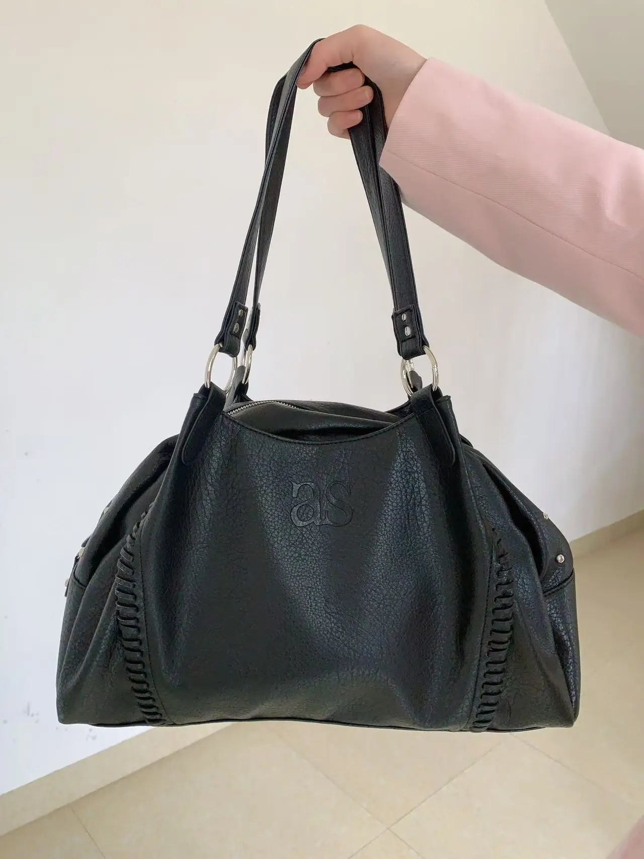Nicho coreano ASON 24FW couro mini motocicleta bolsa de ombro único axila bolsa de grande capacidade