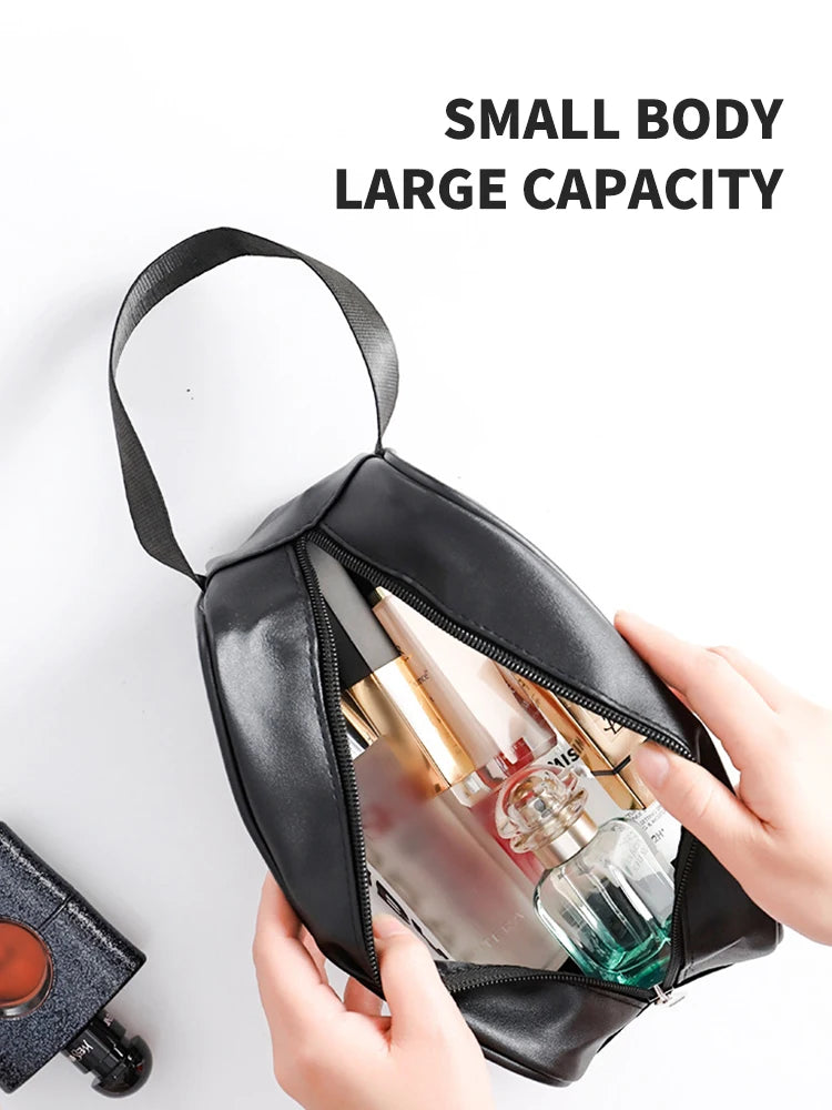 Bolsa transparente de três peças para maquiagem e produtos de higiene pessoal, bolsa de armazenamento portátil fosca semitransparente de pvc de grande capacidade