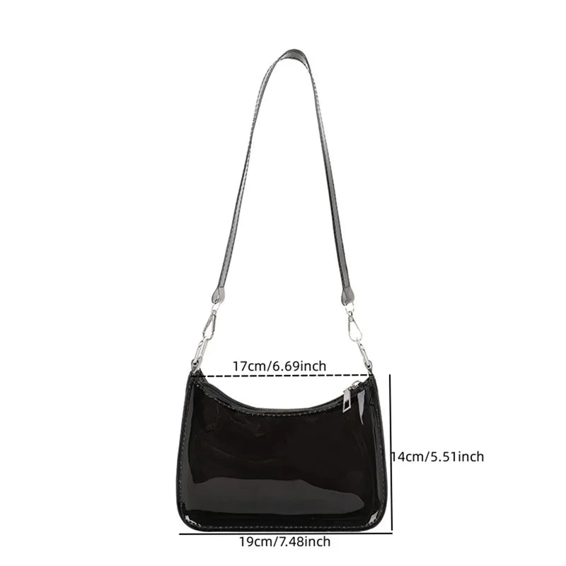 Bolsa de ombro de gelatina transparente para mulheres, bolsas pequenas com zíper nas axilas Y2K e bolsa da moda