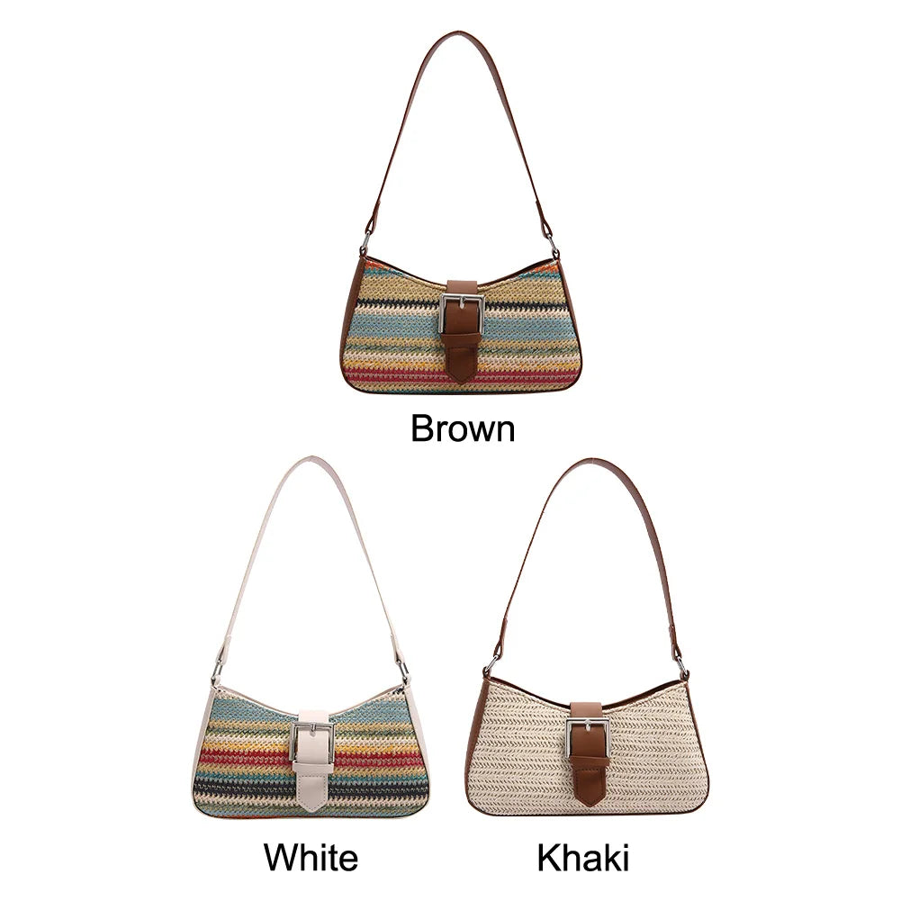 Bolsa feminina de palha tecida moda bolsa de ombro de tecelagem de grande capacidade bolsa de palha tecida à mão bolsa de praia de verão