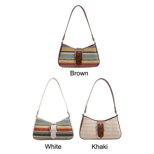 Bolsa feminina de palha tecida moda bolsa de ombro de tecelagem de grande capacidade bolsa de palha tecida à mão bolsa de praia de verão