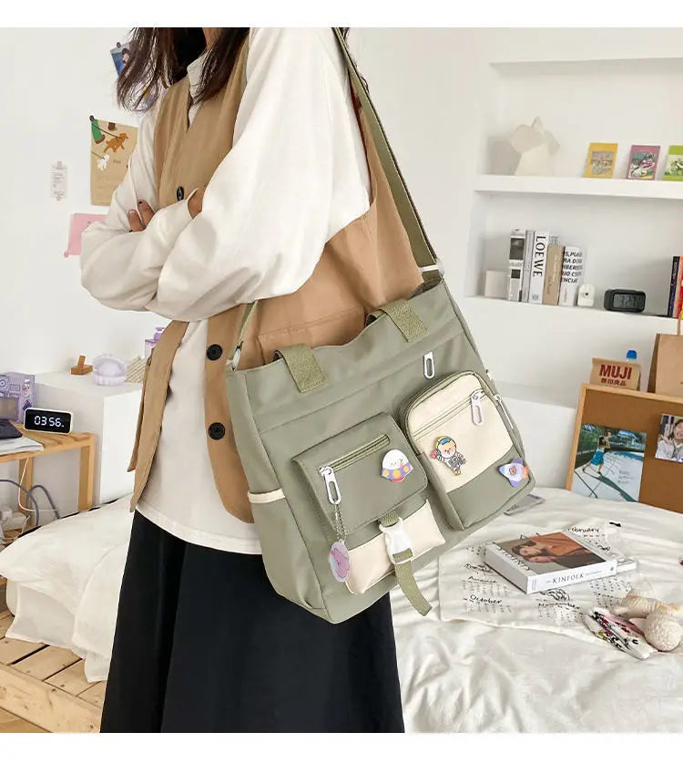 Bolsa de ombro feminina de lona à prova d'água, bolsa mensageiro de nylon para mulheres, bolsa crossbody oxford, sacola de livros para meninas