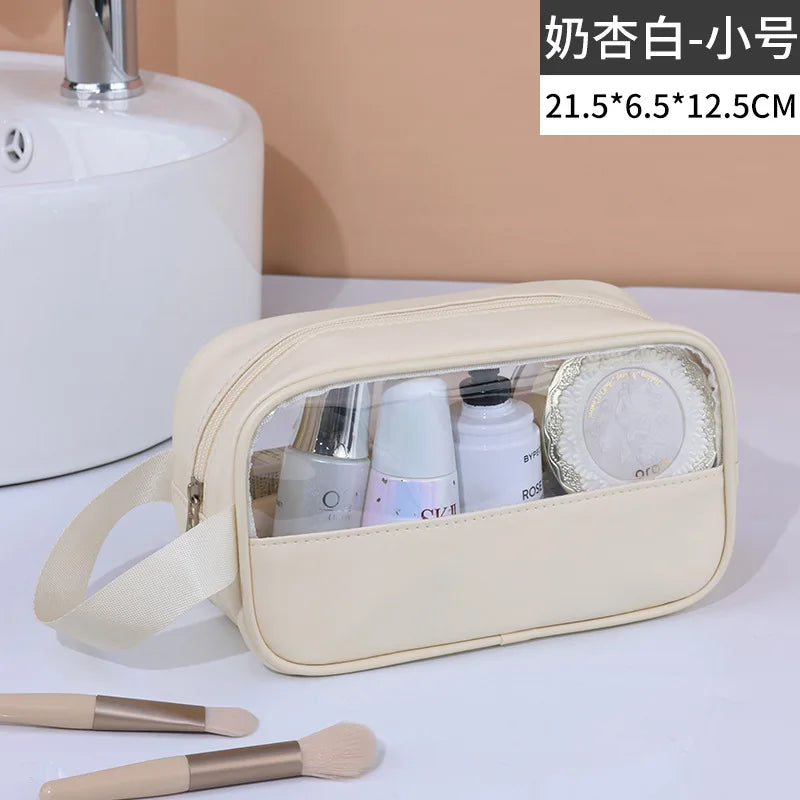 Bolsa cosmética de viagem portátil feminina, bolsa de maquiagem transparente de grande capacidade para banho, multifuncional, à prova d'água, estojo de armazenamento