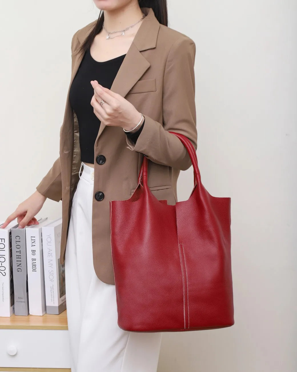 Couro genuíno commuter sacola simples senhoras macio tote bolsa de ombro grande capacidade bolsa balde feminina 2025 novo