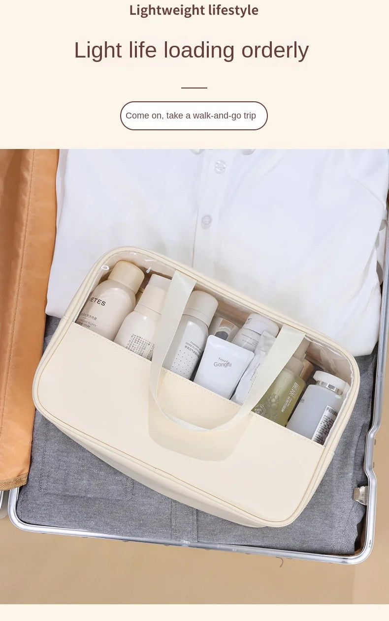 Bolsa cosmética de viagem portátil feminina, bolsa de maquiagem transparente de grande capacidade para banho, multifuncional, à prova d'água, estojo de armazenamento